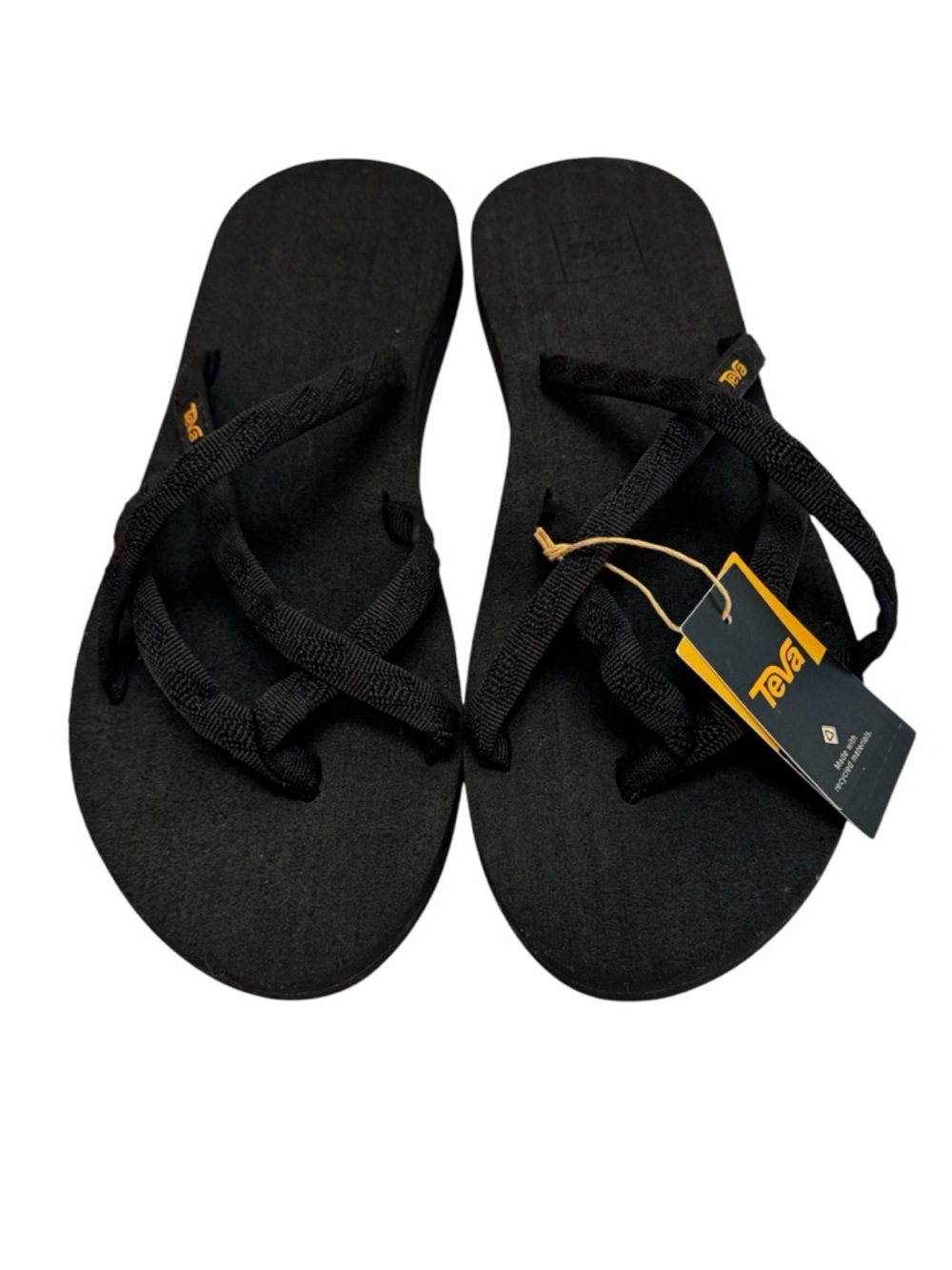 Teva Olowahu Women’s Black on Black Strappy Flip Flops Sandals NWT Size 11
